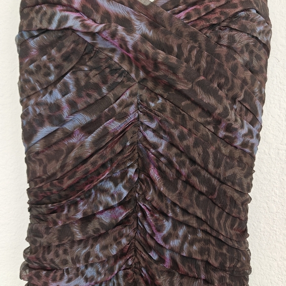 Tadashi Shoji Lotus Pink/Black Leopard Print Silk Ruched Strapless dress 6 - Picture 5 of 12